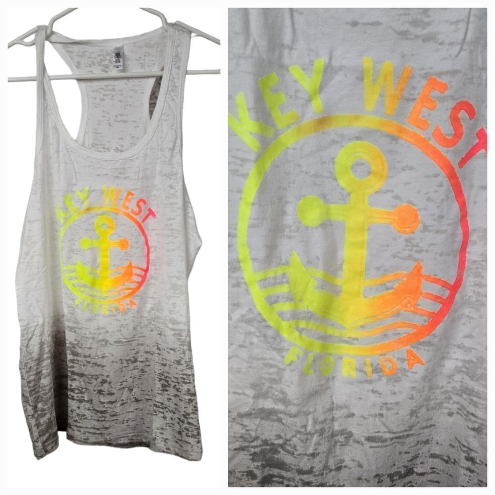 Key West Tank Top Women's Neon Graphic Print Burnout Vacation Tee Summer Shirt